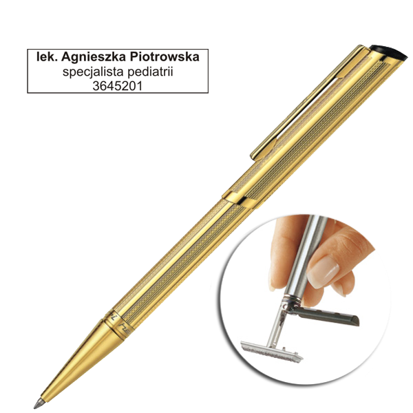 Długopis z pieczątką w eleganckim etui Heri Diagonal 3003 złoty błyszczący